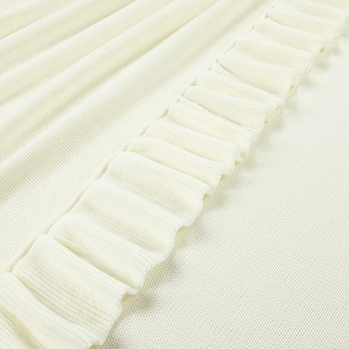 Lush Decor Reyna Soft Knitted Ruffle Throw Blanket, 104" W x 88" L, Ivory - Classic Ruffled Bedding - Knit Blanket - Cozy Oversized Blanket For Bed or Couch - Vintage, Minimalist & Cottage Home Decor - LeafyLoom