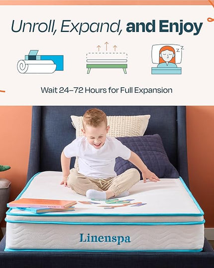 Linenspa 8 Inch Memory Foam and Spring Hybrid Mattress - Medium Firm Feel - Bed in a Box - Quality Comfort and Adaptive Support - Breathable - Cooling - Guest and Kids Bedroom - Twin Size - LeafyLoom