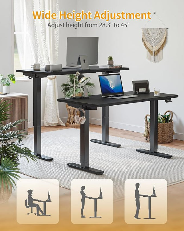 CubiCubi Electric Standing Desk, 55 x 24 Inches Height Adjustable Sit Stand Desk, Ergonomic Home Office Computer Workstation, Black - LeafyLoom