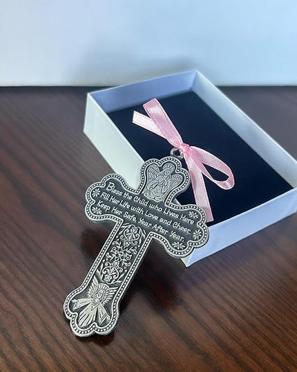 Cathedral Art CM7 Baby Girl Cross Crib Medal, 3-Inch High, Metal - LeafyLoom
