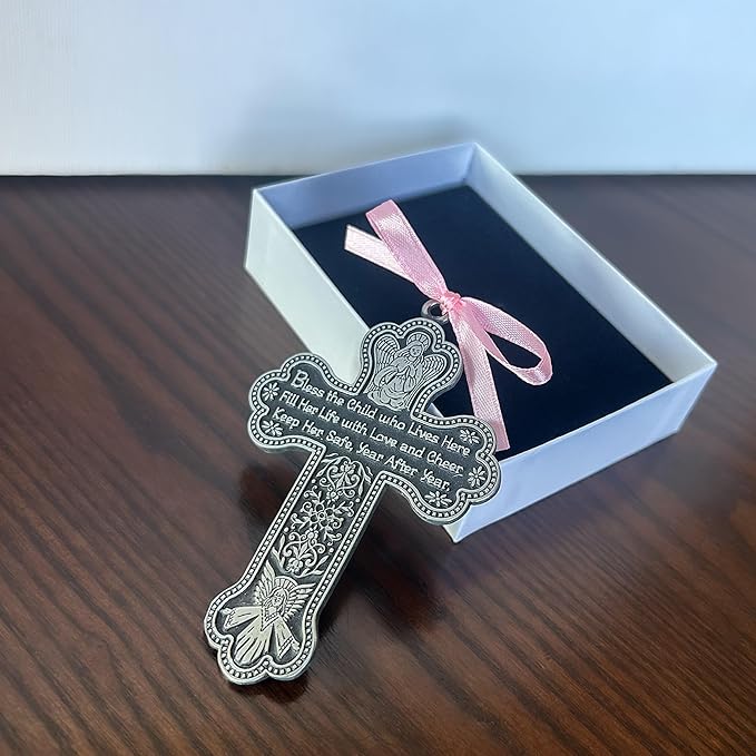 Cathedral Art CM7 Baby Girl Cross Crib Medal, 3-Inch High, Metal - LeafyLoom