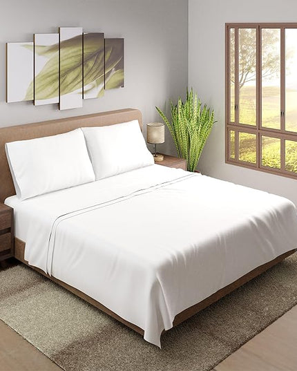 Purity Home Organic 100% Cotton Percale Sheets Queen White, 16" Deep Pocket Queen Sheets Set, Sheets for Queen Size Bed, Cooling Sheets, Crisp & Breathable, Queen Sheet Set - LeafyLoom