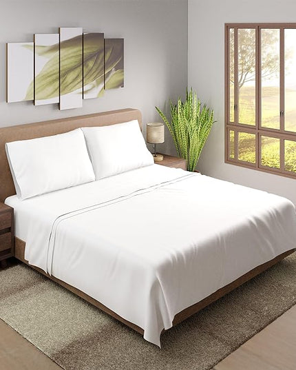 Purity Home Organic 100% Cotton King Size Sheets Set White, Percale Weave King Bedding Set, Crisp, Cooling & Breathable White Bed Sheets King Size, Fits Mattress Upto 16" Deep Pocket - LeafyLoom