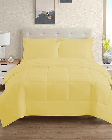 Dorm Room Essentials College Bedding Comforter Set 5 Piece Twin Size Bed in a Bag for College Students Boys and Girls, Twin, Yellow - LeafyLoom