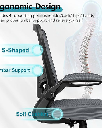 FelixKing Office Chair, Ergonomic Desk Chair Breathable Mesh Chair with Adjustable High Back Lumbar Support Flip-up Armrests, Executive Rolling Swivel Comfy Task Computer Chair for Home Office - LeafyLoom