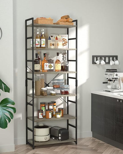 NUMENN 6 Tier Bookshelf, Tall Bookcase Shelf Storage Organizer, Modern Book Shelf for Bedroom, Living Room and Home Office, Grey - LeafyLoom