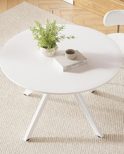 Farini White Dining Table for 4-6 Person,47" Round Wooden Dining Tabletop and Metal Frame for Home Kitchen Dining Desk (47 inch,120cm) - LeafyLoom