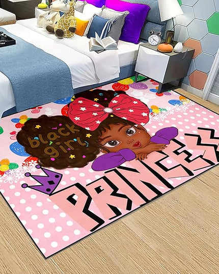 African American Black Girl Rugs for Bedroom Black Girl Area Rug Princess Room Decor for Girls Bedroom Teen Room Decor for Girls room Black Girls Kids Room Decor, Pink, 4'×5 - LeafyLoom