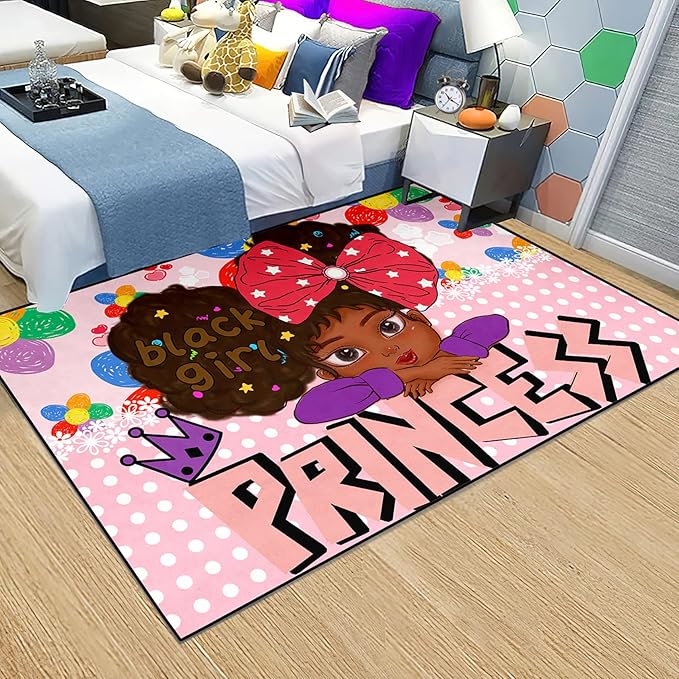African American Black Girl Rugs for Bedroom Black Girl Area Rug Princess Room Decor for Girls Bedroom Teen Room Decor for Girls room Black Girls Kids Room Decor, Pink, 4'×5 - LeafyLoom