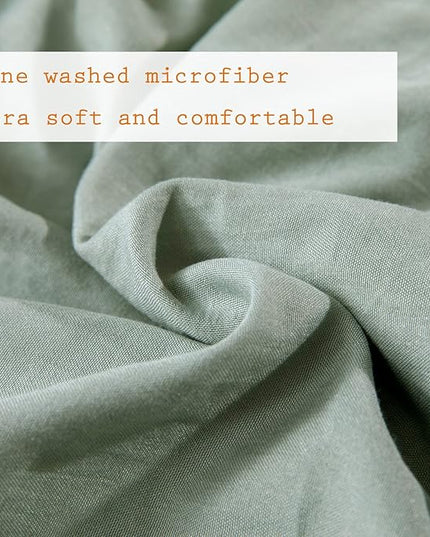 Sage Green Ruffle Comforter Set Queen,Vintage Farmhouse Shabby Ruffled Chic Bedding Comforter,Rustic Aesthetic Bedding 3 Pieces Women Girls Bedroom Vintage Bed Comforter - LeafyLoom