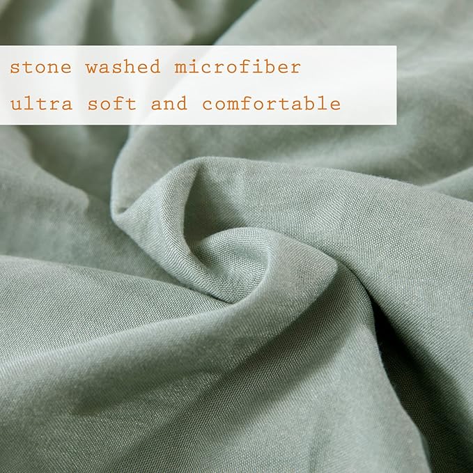 Sage Green Ruffled Comforter King Size,Farmhouse Shabby Ruffle Rustic Aesthetic Sage Green Bedding Extra Soft 3PCS (1 Ruffle Comforter and 2 Pillowcases) - LeafyLoom