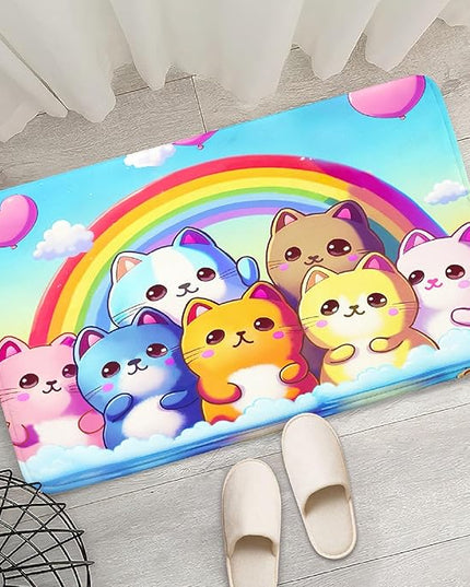 Cat Rainbow Rug for Girls Bedroom - Colorful Cat Area Rug Cat Rainbow Printed Carpet for Kids Room Cute Cartoon Cat Rug Home Decor, 2x3 Feet - LeafyLoom
