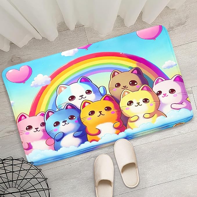 Cat Rainbow Rug for Girls Bedroom - Colorful Cat Area Rug Cat Rainbow Printed Carpet for Kids Room Cute Cartoon Cat Rug Home Decor, 2x3 Feet - LeafyLoom