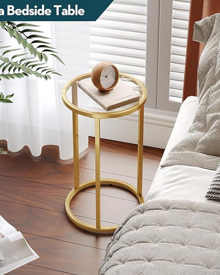 SAYGOER Round Side Table Small Gold End Table for Small Spaces Narrow Couch Night Stand Modern Bedside Table with Gold Frame for Bedroom Living Room, Easy Assembly - LeafyLoom