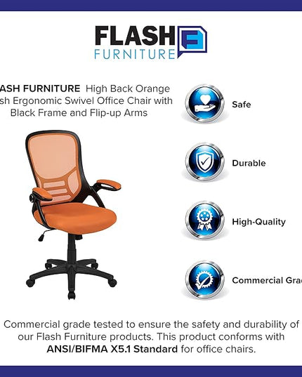 Flash Furniture Porter Mesh High Back Ergonomic Swivel Office Chair with Lumbar Support, Flip-Up Arms, Tilt Lock/Tilt Tension, Height Adjustable, Black/Black Frame - LeafyLoom