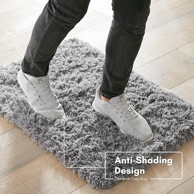 Ophanie Small Area Rug, 2x3 Machine Washable Throw Grey Cheap Fluffy Shaggy Soft Bedside Rug, Indoor Floor Gray Carpet for Kids Baby Boys Teen Dorm Room Doorway, Nursery,Home Decor Aesthetic - LeafyLoom