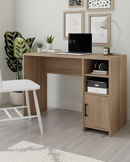 Sauder Beginnings Bookcase with Doors, L: 24.65" x W: 11.65" x H: 71.14", Summer Oak Finish & Beginnings Desk, L: 40.39" x W: 17.48" x H: 28.82", Summer Oak Finish - LeafyLoom