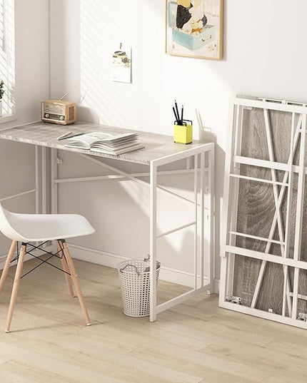 EMODA Folding Computer Desk 40 inch, No Assembly Needed Home Office Table Study Writing Gaming Desk, Beige - LeafyLoom
