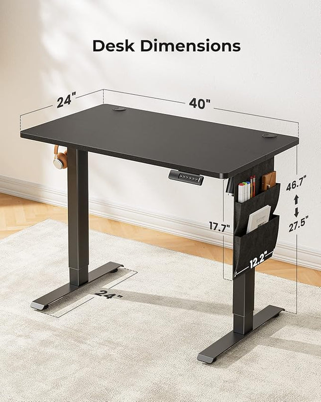 Marsail Standing Desk Adjustable Height, 40x24 Inch Electric Standing Desk with Storage Bag, Stand up Desk for Home Office Computer Desk Memory Preset with Headphone Hook - LeafyLoom
