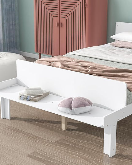 Full Bed with Footboard Bench, Full Kid Bed with Headboard, Wood Slat Support, Cute Kid Bed Frame with Book Storage Space, Full Car Bed for Boys Girls Bedroom, No Box Spring Needed, Grey - LeafyLoom