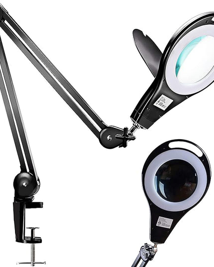 LED Magnifying Glass Desk Lamp for Close Work, Craft & Reading Table Light with Magnifier and Dust Cover 5 Inch Magnifier Glass Lens - Good for Reading, Arts & Crafts, and Close-up Tasks - LeafyLoom