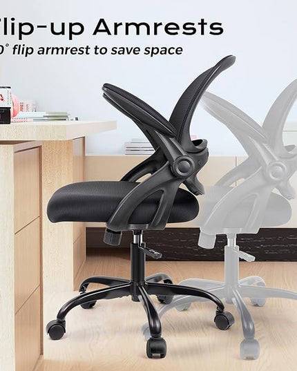 KERDOM Office Chair, Ergonomic Desk Chair, Mesh Computer Chair Height Adjustable, Comfy Swivel Task Chair with Wheels and Flip-up Arms - LeafyLoom