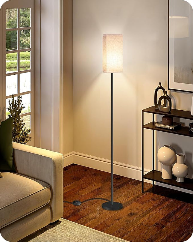 Floor Lamp, Pole Lamp with Foot Switch, Modern Standing Lamp Lampshade, Minimalist Freestanding Lamp (Bulb Not Included), for Living Room, Bedroom Office FCC Listed, Black and Beige E07LD05 - LeafyLoom
