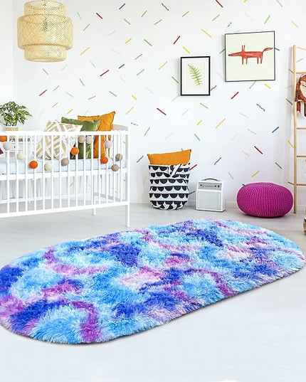 Noahas Oval Fluffy Purple Rainbow Rug 2.6X5.3 Small Kids Rugs for Bedroom Girls And Boys Aesthetic,Bedside Bedroom Rug,Ultra Soft Runner Carpet Modern Shaggy Nursery Area Rugs Home Decor'' - LeafyLoom