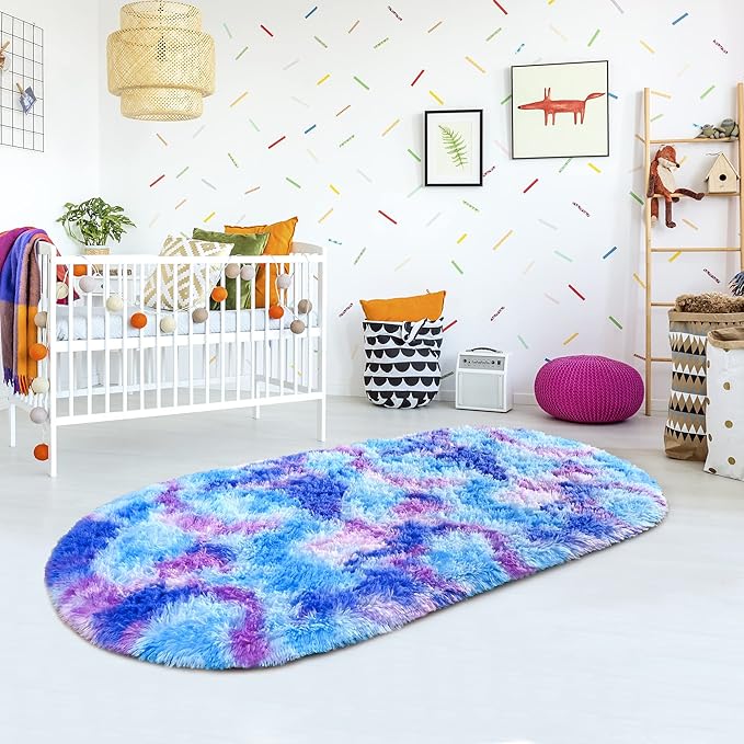 Noahas Oval Fluffy Purple Rainbow Rug 2.6X5.3 Small Kids Rugs for Bedroom Girls And Boys Aesthetic,Bedside Bedroom Rug,Ultra Soft Runner Carpet Modern Shaggy Nursery Area Rugs Home Decor'' - LeafyLoom