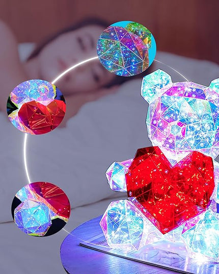 Glowing Teddy Bear Night Light LED Lights Up Bear Galaxy Bear Lamp for Girlfriend, Mom, Permanent Gift for Valentine's Day, Mother's Day, Anniversary and Birthday With Exquisite Transparent Gift Box - LeafyLoom