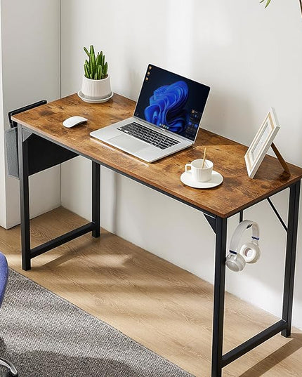 STATESVILLE 32 inch Small Computer Desk Writing Study Work Office Table Modern Simple with Storage Bag and Hook for Home Bedroom, Rustic Brown - LeafyLoom