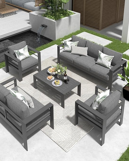 Solaste Aluminum Patio Furniture Set,5 Pieces Modern Outdoor Conversation Set Sectional Sofa with Upgrade Cushion and Coffee Table,Grey - LeafyLoom