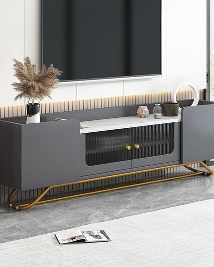LUSAPZ Sleek Design TV Stand,Modern TV Stand with Fluted Glass,for TVs Up to 70 Inch,Faux Marble Top TV Console Table with Gold Frame Base,Ideal for Living Room (Gery) - LeafyLoom