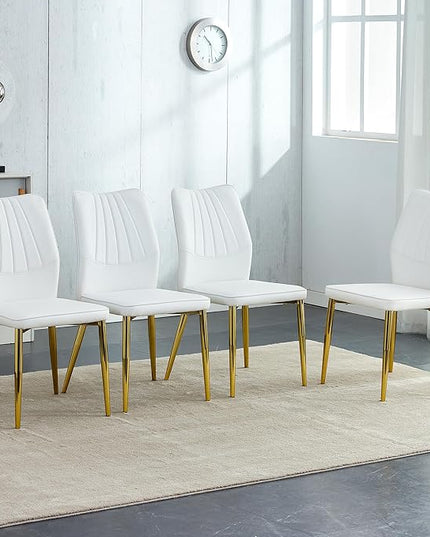 NicBex Dining Chairs Set of 4 Modern Faux Leather High Back Dining Chair Dining Room Kitchen Chairs with Golden Metal Legs,Chairs for Dining Room, Kitchen,Living Room, and Restaurants,White - LeafyLoom