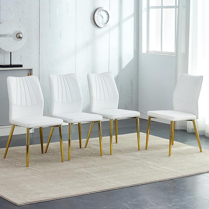 NicBex Dining Chairs Set of 4 Modern Faux Leather High Back Dining Chair Dining Room Kitchen Chairs with Golden Metal Legs,Chairs for Dining Room, Kitchen,Living Room, and Restaurants,White - LeafyLoom