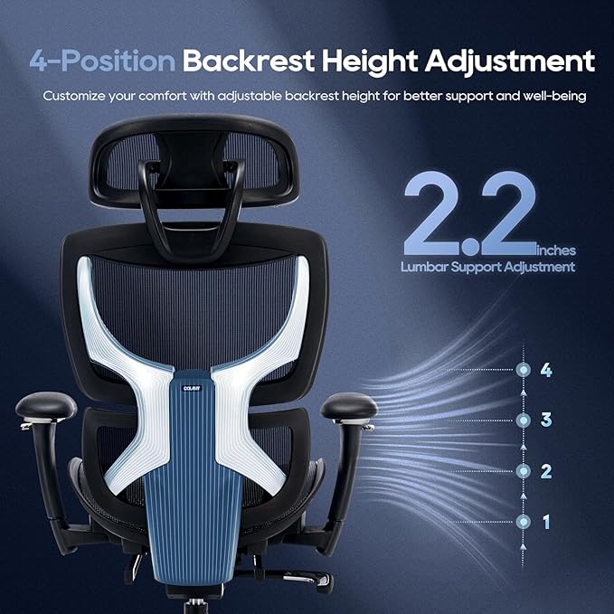 Ergonomic Mesh Office Chair with Footrest, Executive High Back Computer Desk Chair with Wide Headrest and Adjustable 3D Arms, Backrest, Tilt Lock and Lumbar Support-Black - LeafyLoom