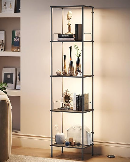 SUNMORY Display Shelf with Dimmable Lights, Lighted Display Cases for Collectibles, Adjustable Color Temperature and Brightness, Display Cabinet, Floor Lamp with Shelves, Home Decor, Black - LeafyLoom
