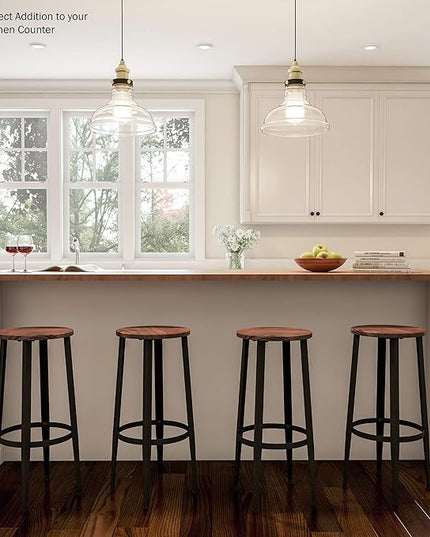 Home Lavish Bar Height Stools-Backless Kitchen or Dining Room Metal Base, Wood Seat- Modern Farmhouse Accent Furniture (Set of 2) - LeafyLoom