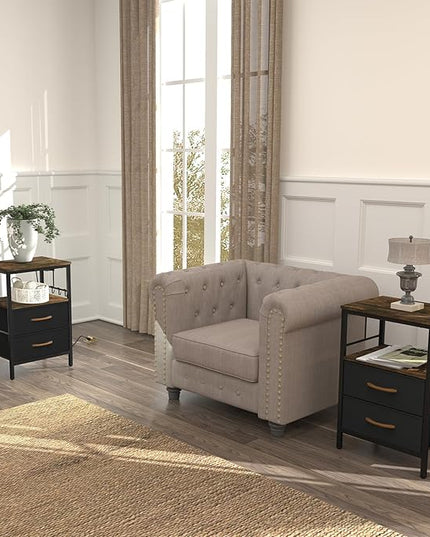 Nightstands set 2 for Bedroom Decor, Bedside Table with Charging Station, Night Stands with Fabric Drawers and Open Shelf, Side Table with USB Ports & Outlets (Rustic Brown,2) - LeafyLoom