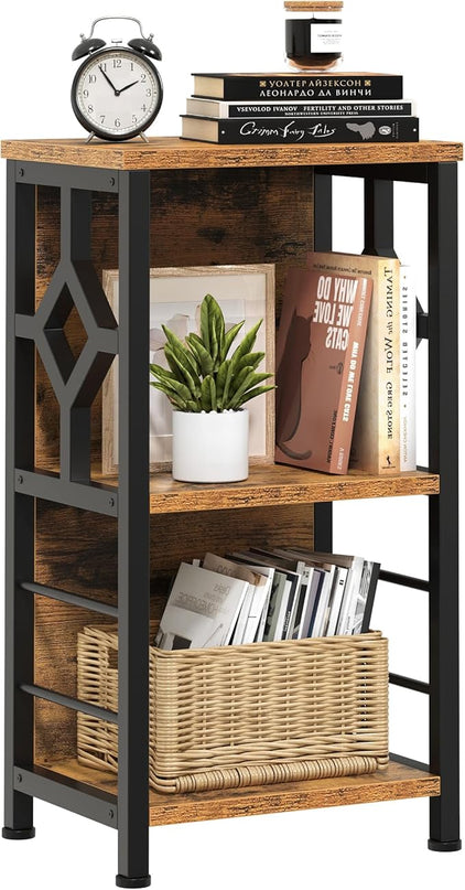 YITAHOME Small Bookshelf, 3 tier Farmhouse Bookshelf with Storage,Short Bookshelf for Small Spaces,Mini Shelf Stand,Open Bookcase for Bedroom Office Bathroom Living Room, Rustic Brown - LeafyLoom