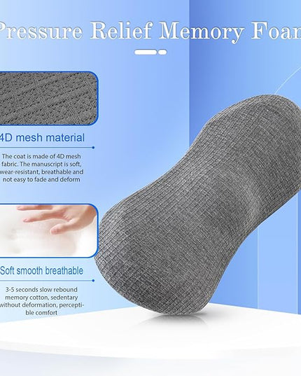 Lumbar Support Pillow - Memory Foam for Low Back Pain Relief, Ergonomic Streamline Car Seat, Office Chair, Recliner and Bed (Dark Gray) - LeafyLoom