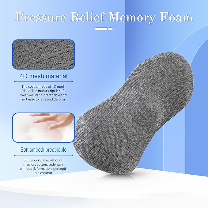 Lumbar Support Pillow - Memory Foam for Low Back Pain Relief, Ergonomic Streamline Car Seat, Office Chair, Recliner and Bed (Dark Gray) - LeafyLoom
