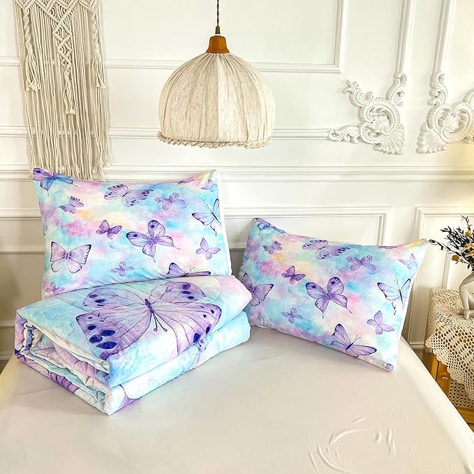 CVHOUSE Butterfly Full Comforter Set for Girls Teens.Butterfly Full Bedding Set,Butterflies Bedspread,Butterfly Duvet,Butterfly Bed Set,Butterflies Quilt Set 3 Pcs 1 Comforter and 2 Pillowcases - LeafyLoom