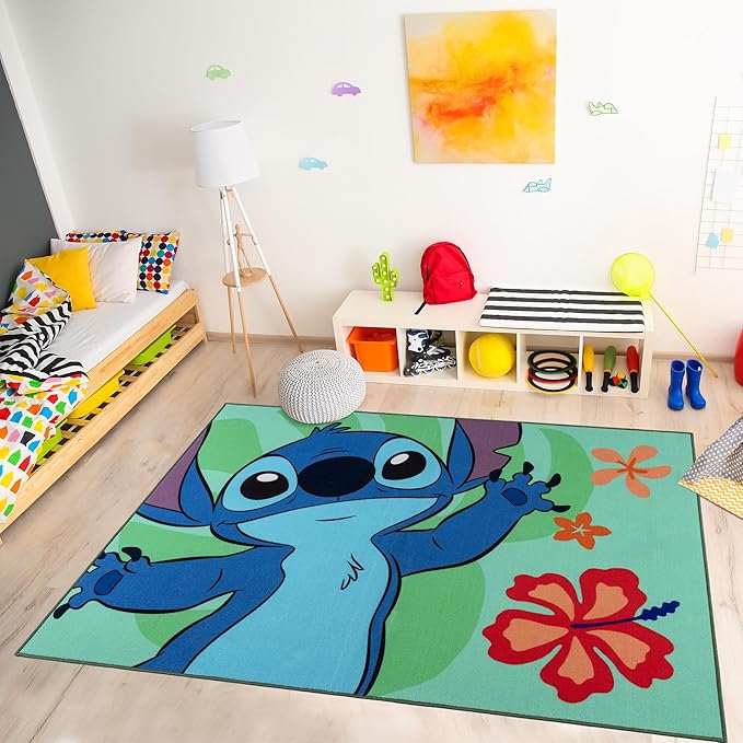 Gertmenian Disney Stitch Waving Area Rug for Children & Teens | Kids Home Decor for Girls & Boys | 4x6 Large, Multi, 27061 - LeafyLoom
