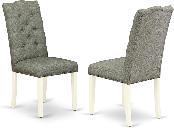 East West Furniture HBEL3-LWH-07 Hartland 3 Piece Modern Dining Set Contains a Round Wooden Table with Pedestal and 2 Gray Linen Fabric Upholstered Parson Chairs, 42x42 Inch - LeafyLoom