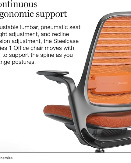 Steelcase Series 1 Office Chair - Ergonomic Work Chair with Wheels for Hard Flooring - Helps Support Productivity - Weight-Activated Controls, Back Supports & Arm Support - Easy Assembly - Tangerine - LeafyLoom