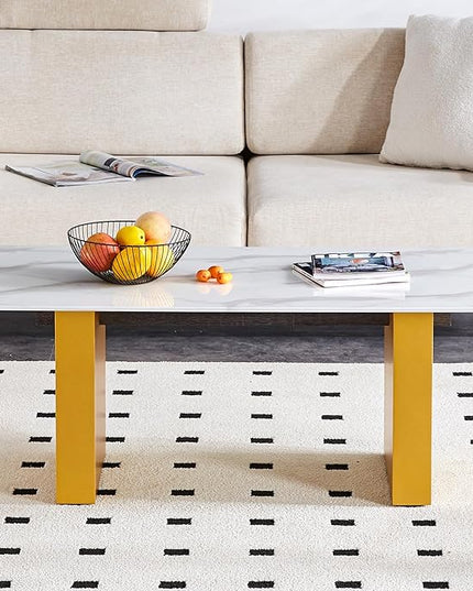 NicBex 43.3Inch Rectangular Dining Table,Modern Kitchen Table with Tempered Glass Sticker Desktop and Golden MDF Legs for 4 to 6,Dining Room Table for Kitchen,Meeting Room and Living Room,Golden - LeafyLoom