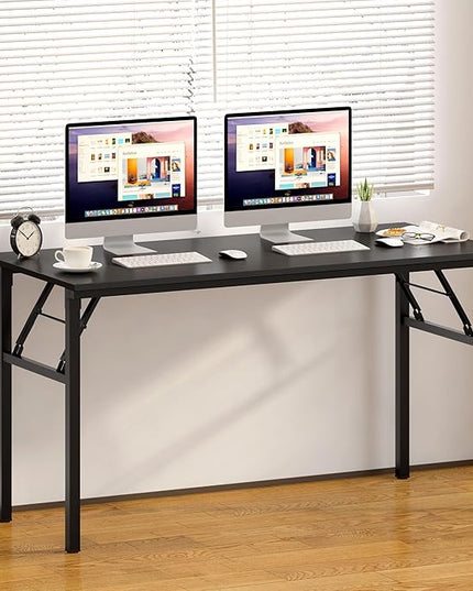 SDHYL Folding Desk, 60inch No Assembly Folding Desks for Small Spaces Sturdy Computer Desk, Functional Home Office Desks, Study Writing Desk Office Table Workstation for Home Office, Black - LeafyLoom