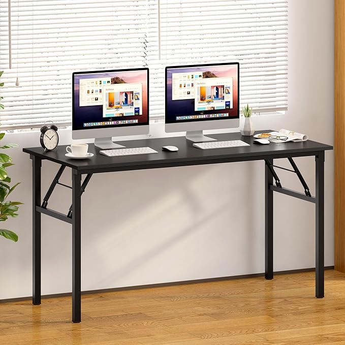 SDHYL Folding Desk, 60inch No Assembly Folding Desks for Small Spaces Sturdy Computer Desk, Functional Home Office Desks, Study Writing Desk Office Table Workstation for Home Office, Black - LeafyLoom