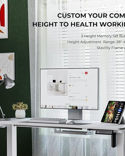 Electric Standing Desk,Adjustable Height Desk With Curved Desktop, Stand Up Desk With 2 Metal Hooks & Cable Organizer Box, Powerful Motor For Fast Switch From Sit To Stand Position 55x24 White - LeafyLoom